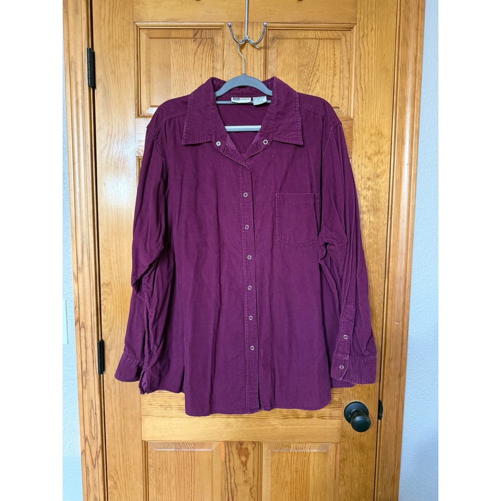 Faded Glory Womens 26W 28W Corduroy Button Down Shirt Harvest Wine FG242414